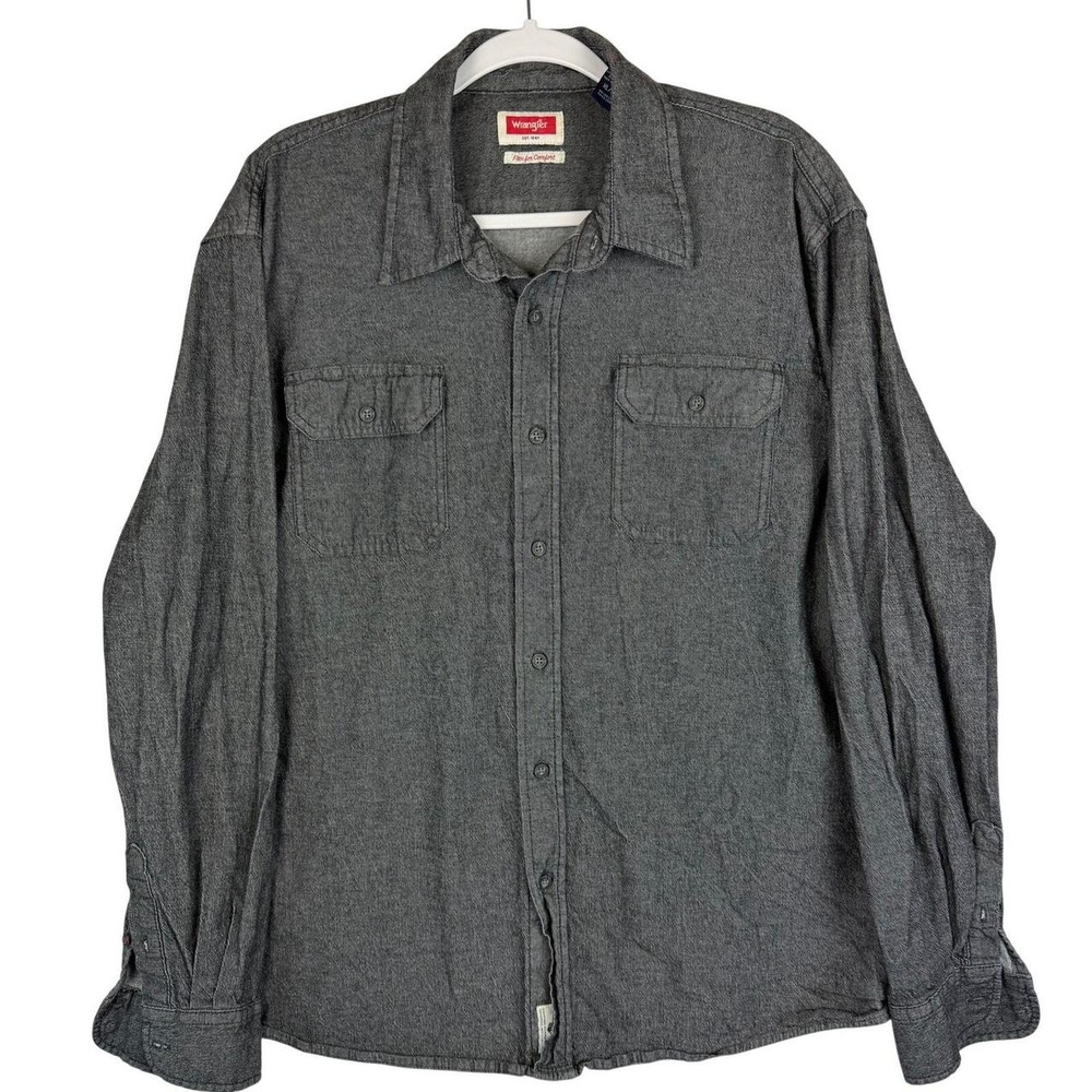 Wrangler Flex For Comfort Mens XL Gray Chambray Long Sleeve Stretch Shirt L/S